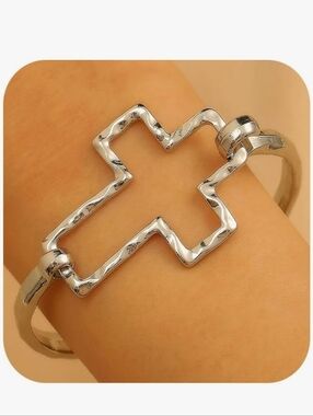 Silver Cross Openwork Cuff Bracelet